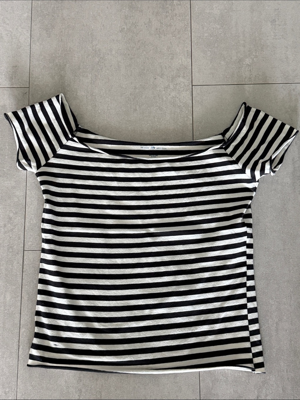 Brandy Melville Black and White Striped Off-Shoulder Tee